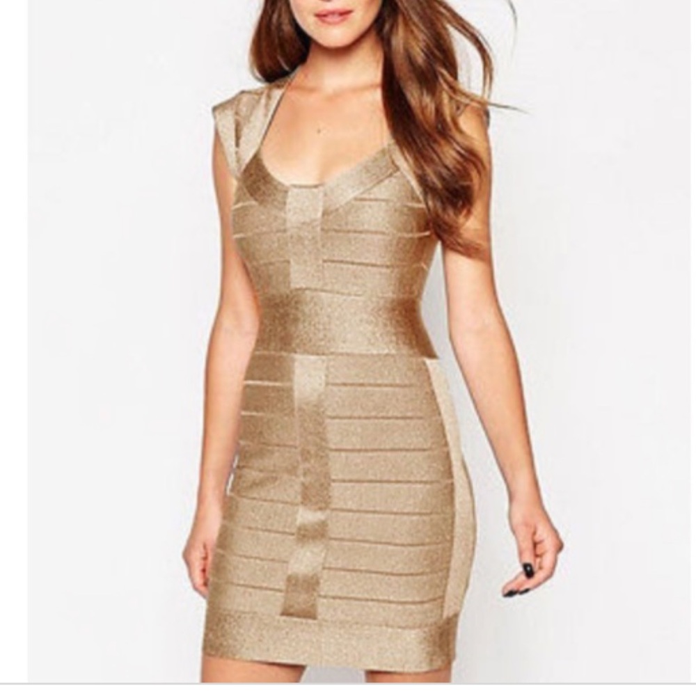 French Connection Gold shimmer Bandage dress